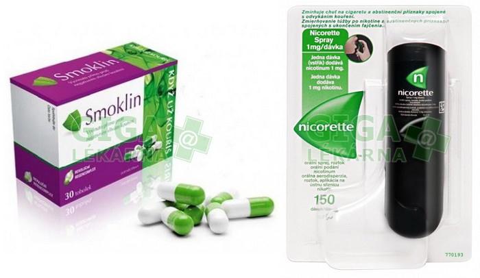 Smoklin tabletky, nicorette sprej